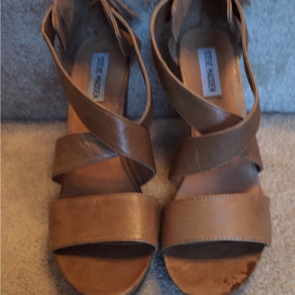 Steve Madden Sz 10 tan zip platform wedge sandals - Picture 5 of 7